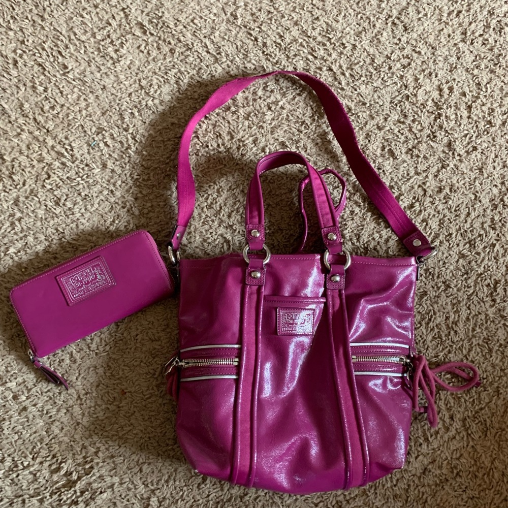 Coach Crossover bag. Berry color.with matching Wallet. OBO